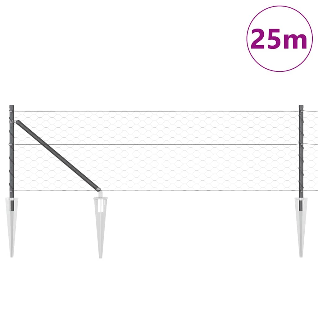 vidaXL Zaun mit Pfosten Grau 0,6 x 25 m PVC-beschichteter Stahl - Image 3