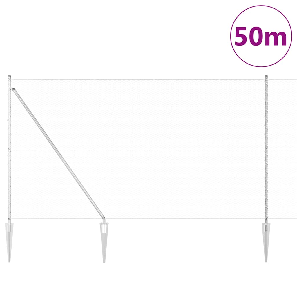 vidaXL Zaun mit Pfosten Silber 1,5 x 50 m PVC-beschichteter Stahl - Image 3
