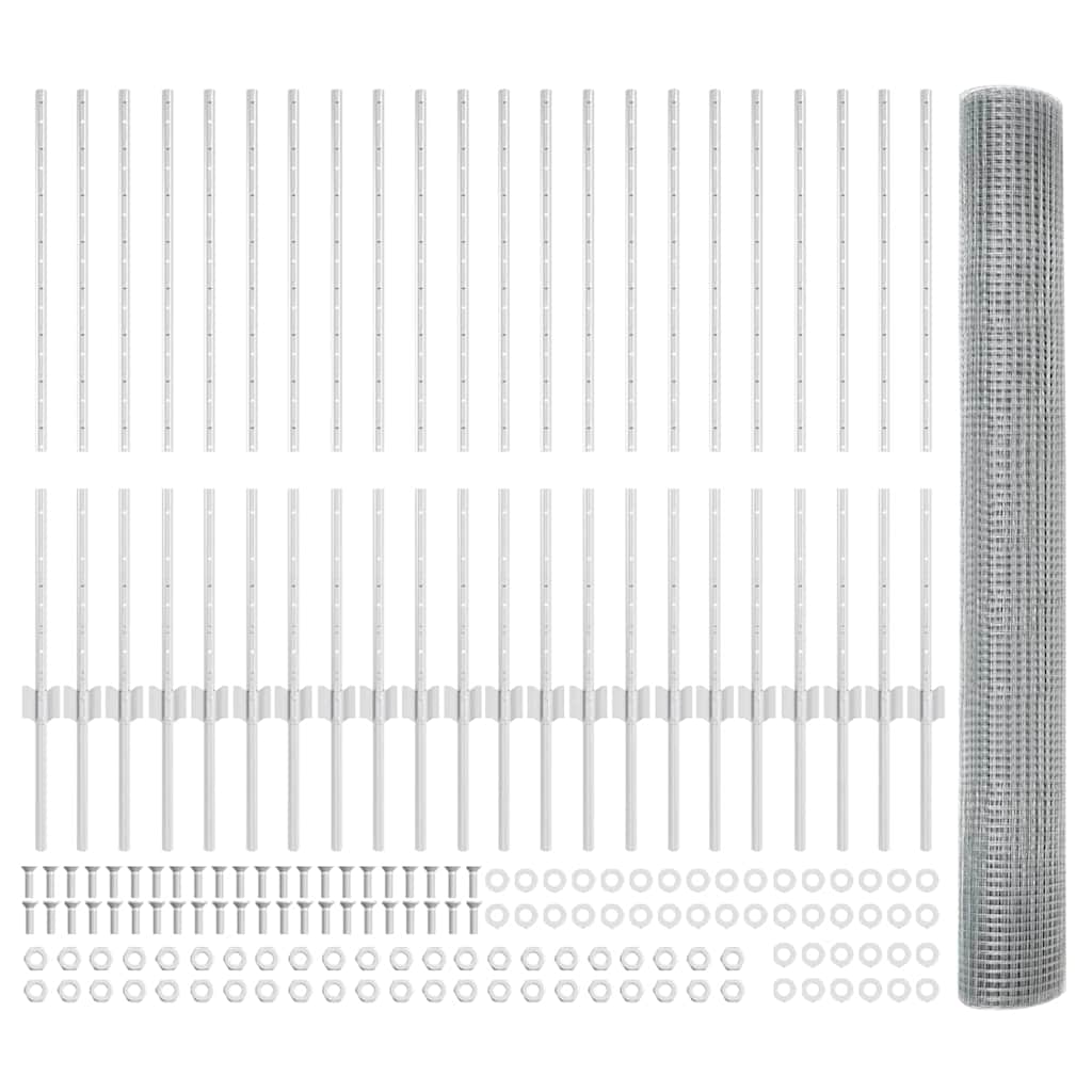 vidaXL Zaun mit Pfosten Silber 1 x 50 m Stahl - Image 4