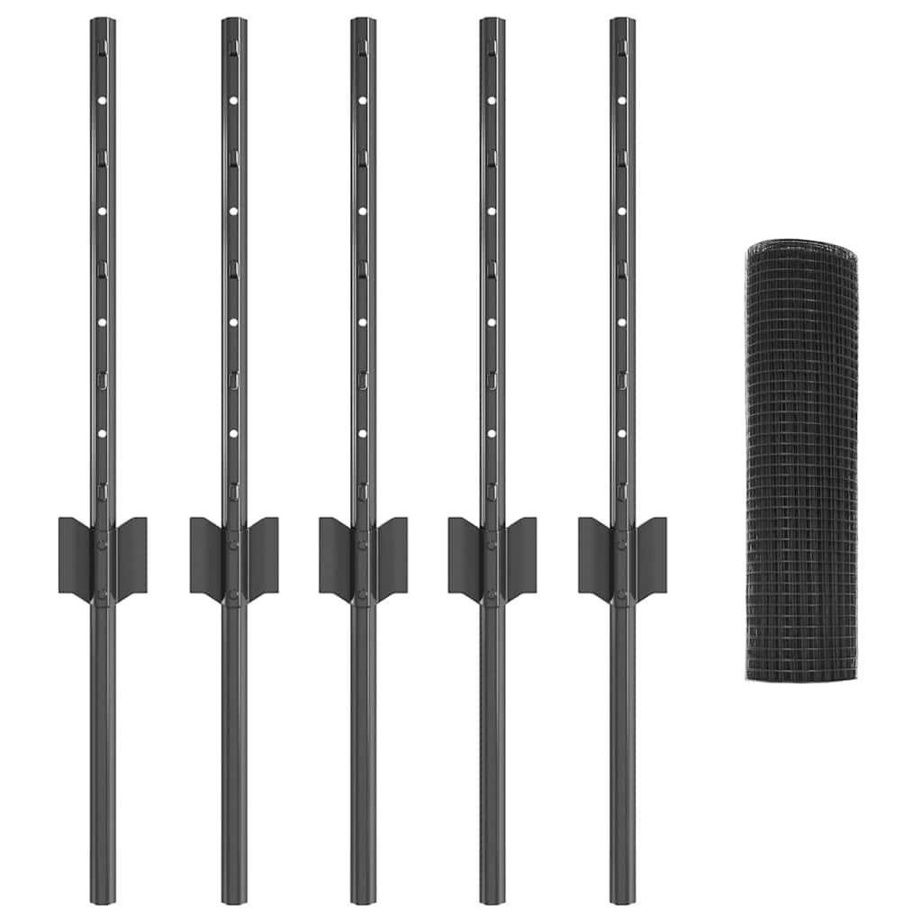 vidaXL Zaun mit Pfosten Grau 0,4 x 10 m Stahl - Image 3