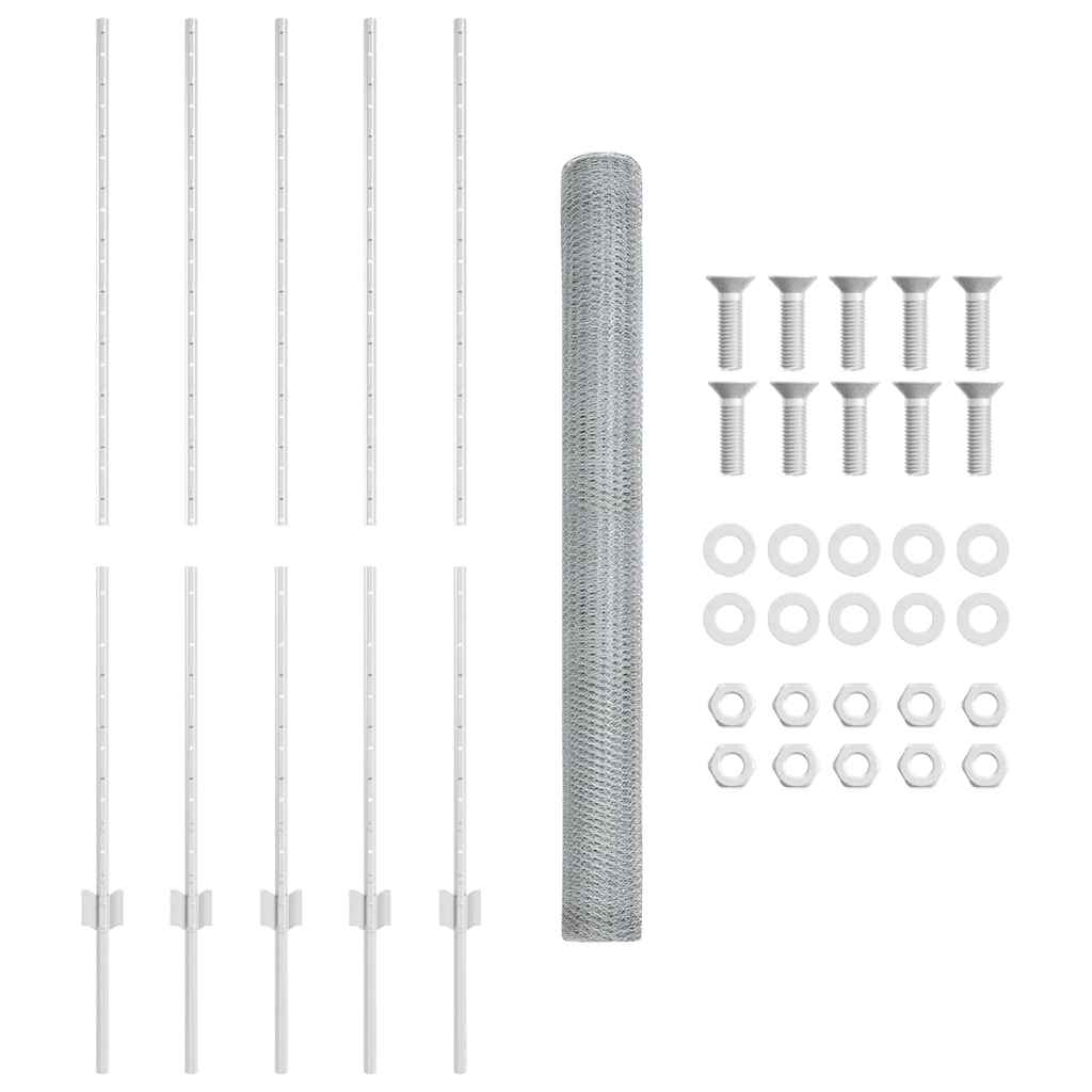 vidaXL Zaun mit Pfosten Silber 1,4 x 10 m Stahl - Image 5