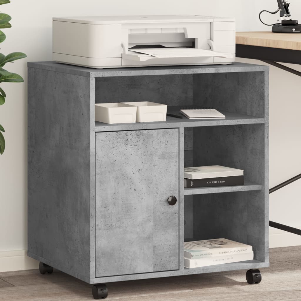 vidaXL Soporte para impresora con ruedas gris hormigón 60x50x67 cm