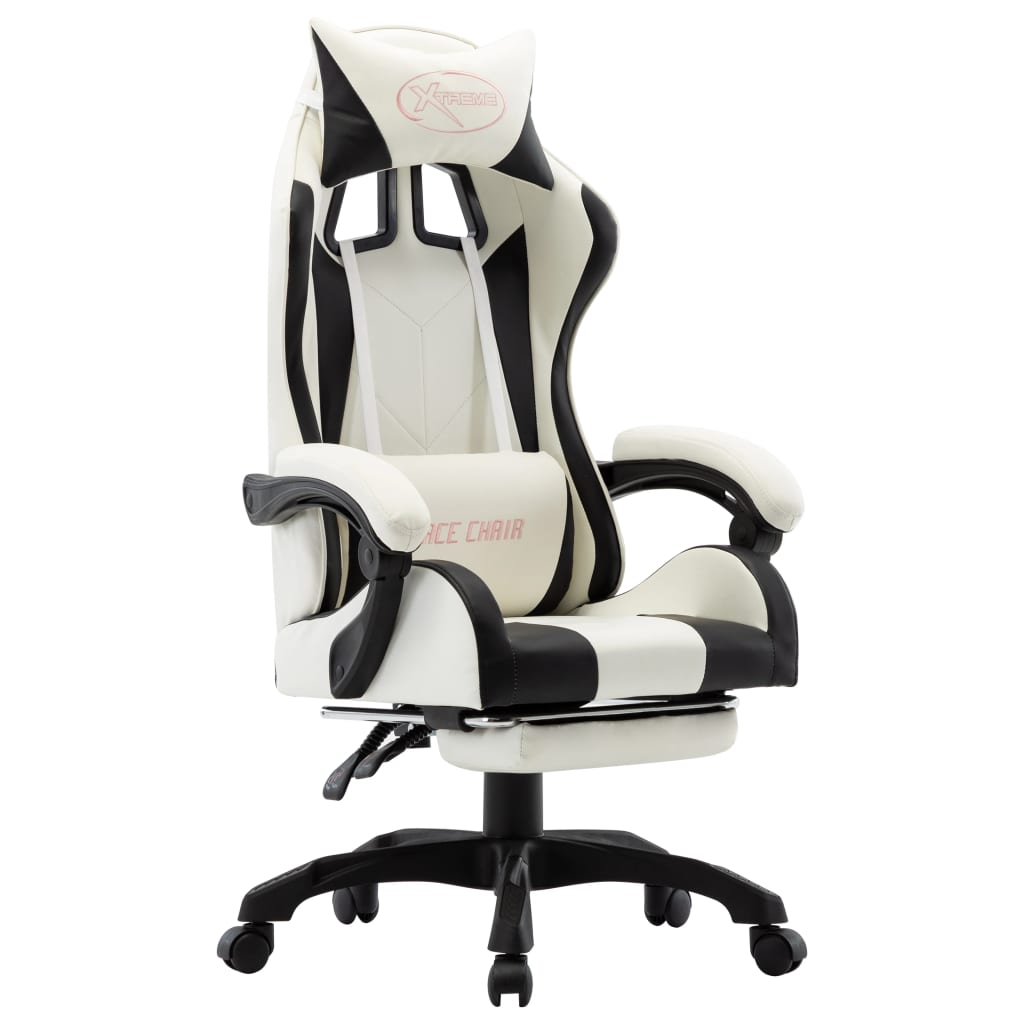 vidaXL Silla gaming con reposapiés cuero sintético negro y blanco