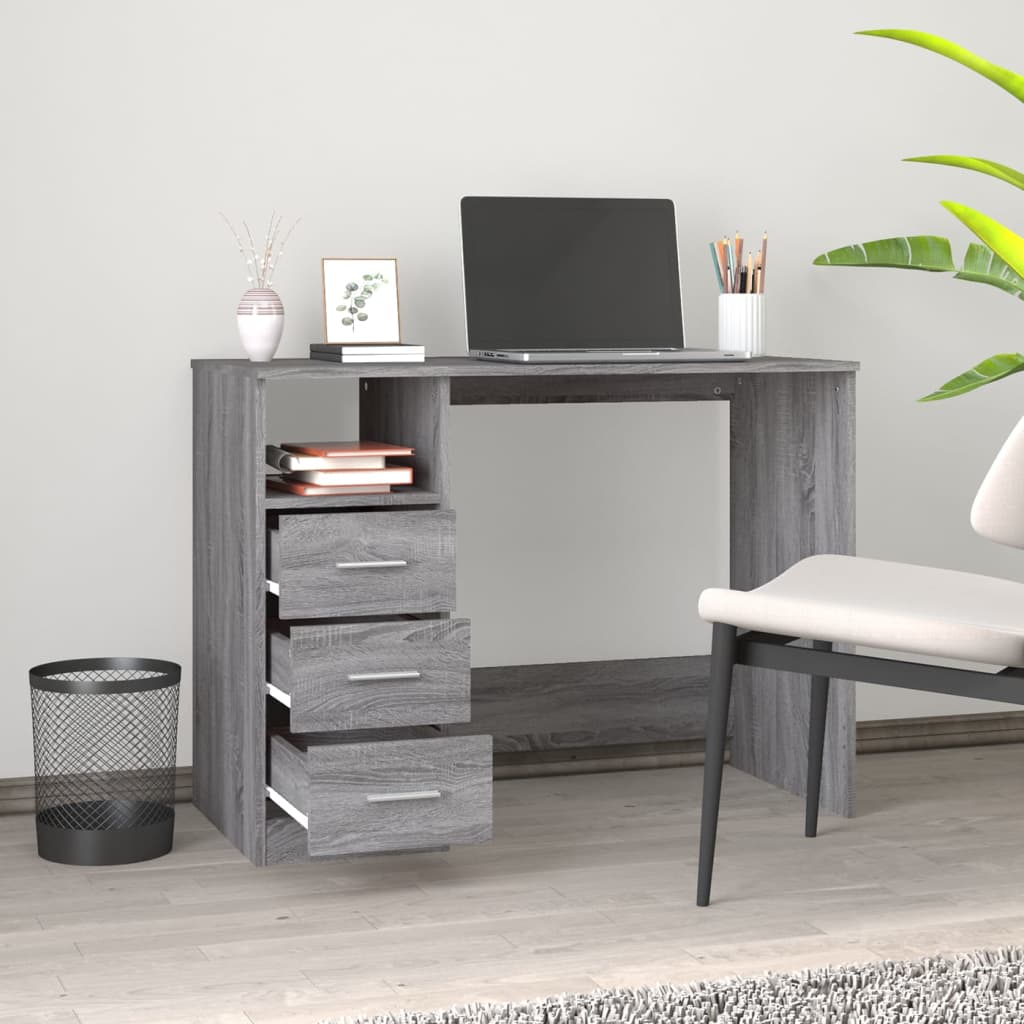 vidaXL Escritorio con cajones contrachapada gris Sonoma 102x50x76 cm - Image 3