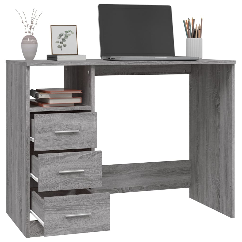 vidaXL Escritorio con cajones contrachapada gris Sonoma 102x50x76 cm - Image 5
