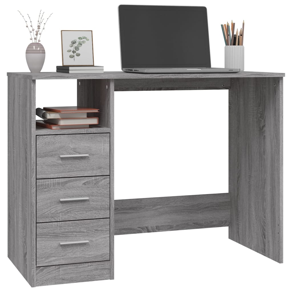 vidaXL Escritorio con cajones contrachapada gris Sonoma 102x50x76 cm - Image 4