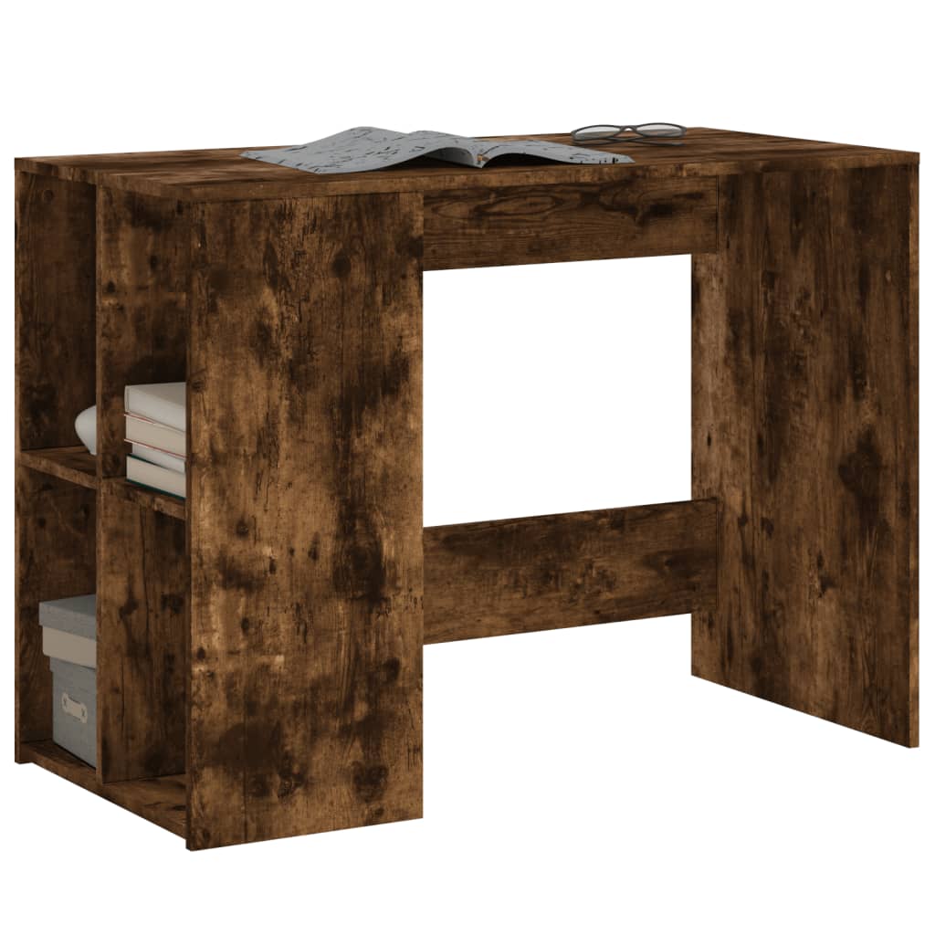 vidaXL Escritorio de madera de ingeniería roble ahumado 102x50x75 cm - Image 3