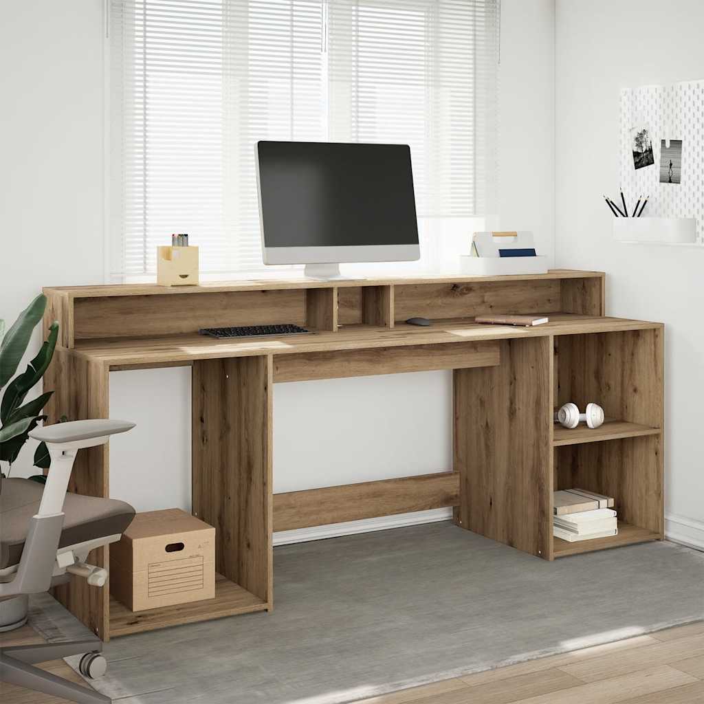 vidaXL Escritorio con LED madera ingeniería roble artisian 200x55x91cm