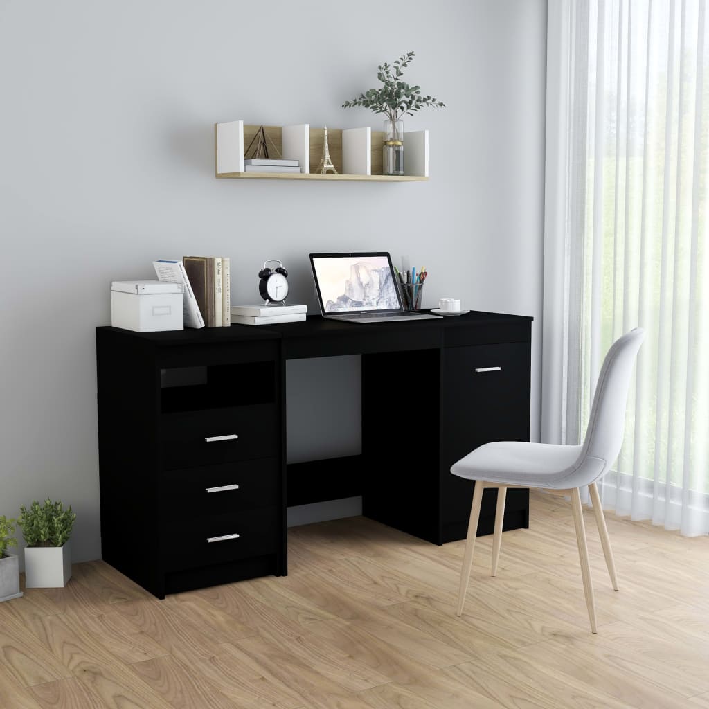 vidaXL Escritorio de madera de ingeniería negro 140x50x76 cm