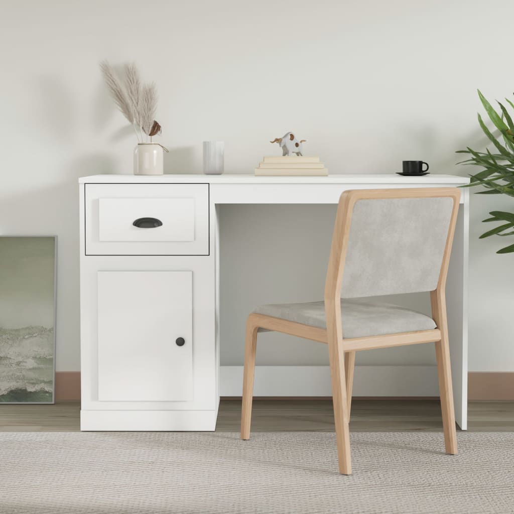 vidaXL Escritorio con cajón madera contrachapada blanco 115x50x75 cm