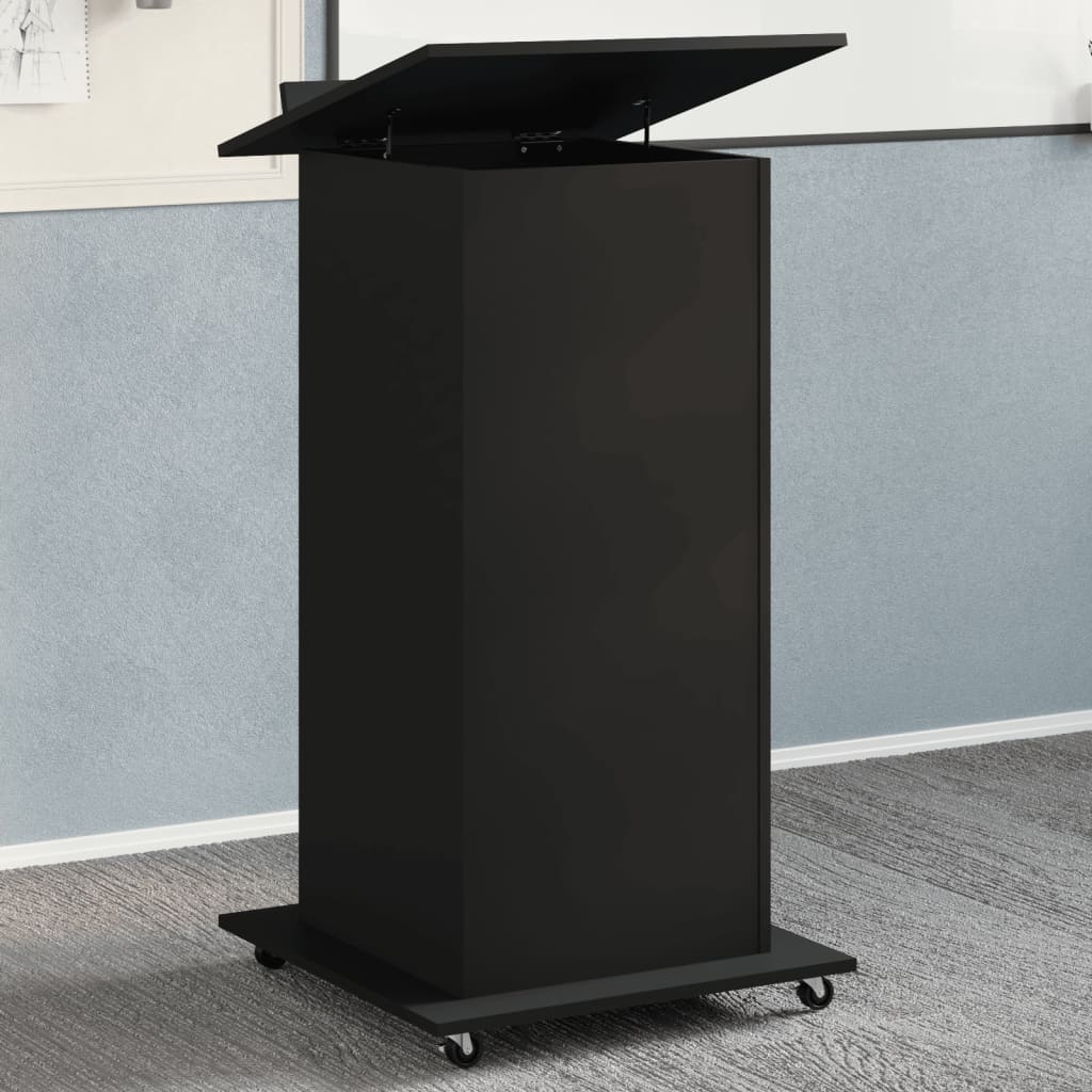 vidaXL Atril con ruedas y cajón madera ingeniería negro 55x55x107 cm