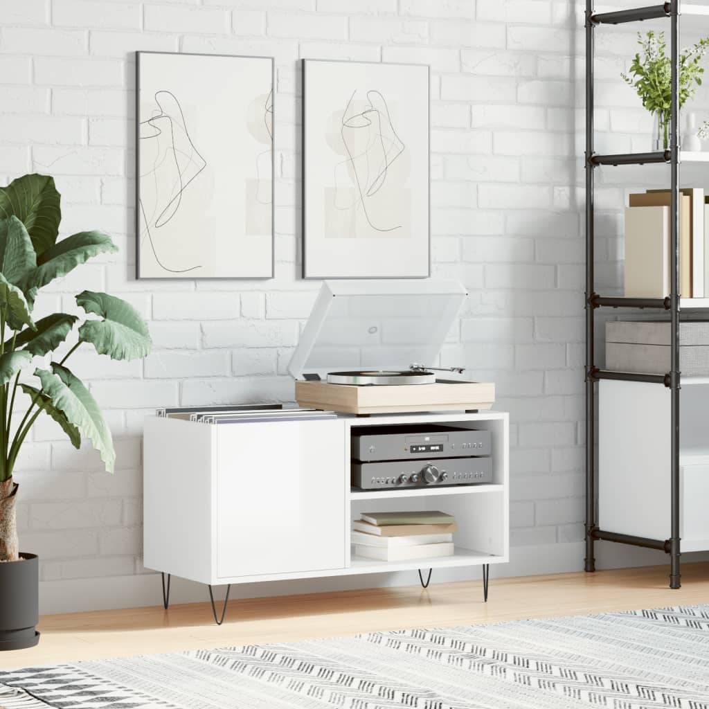 vidaXL Mueble de discos madera de ingeniería blanco brillo 85x38x48 cm