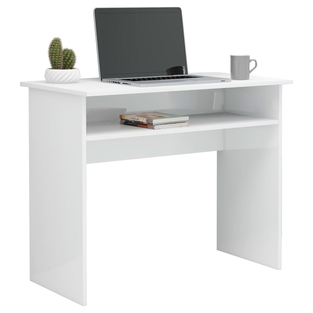 vidaXL Escritorio de madera contrachapada blanco brillo 90x50x74 cm - Image 3