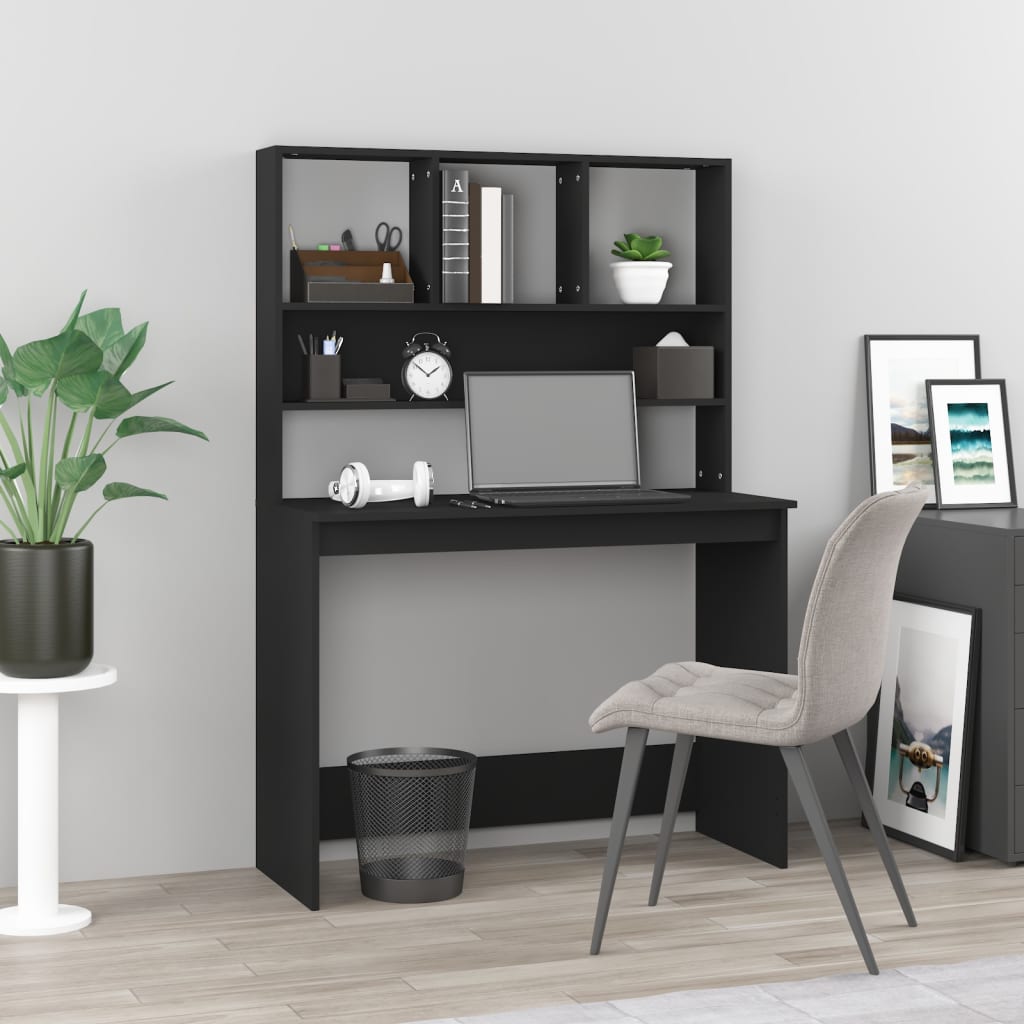 vidaXL Escritorio con estantes madera contrachapada negro 102x45x148cm