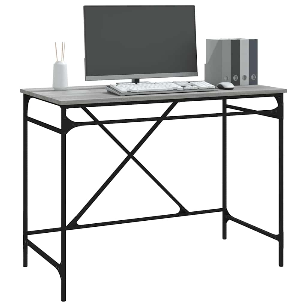 vidaXL Escritorio hierro madera contrachapada gris Sonoma 100x50x75 cm - Image 4