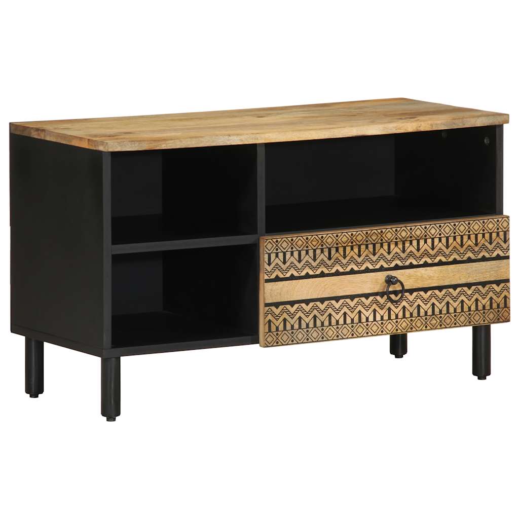 vidaXL Mueble de TV madera maciza de mango rugosa negro 80x33,5x46 cm
