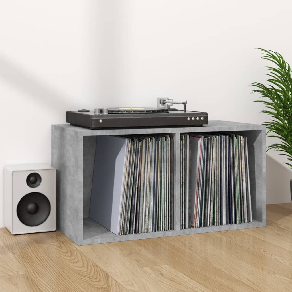 vidaXL Caja para discos de vinilo madera contrachapada gris 71x34x36cm