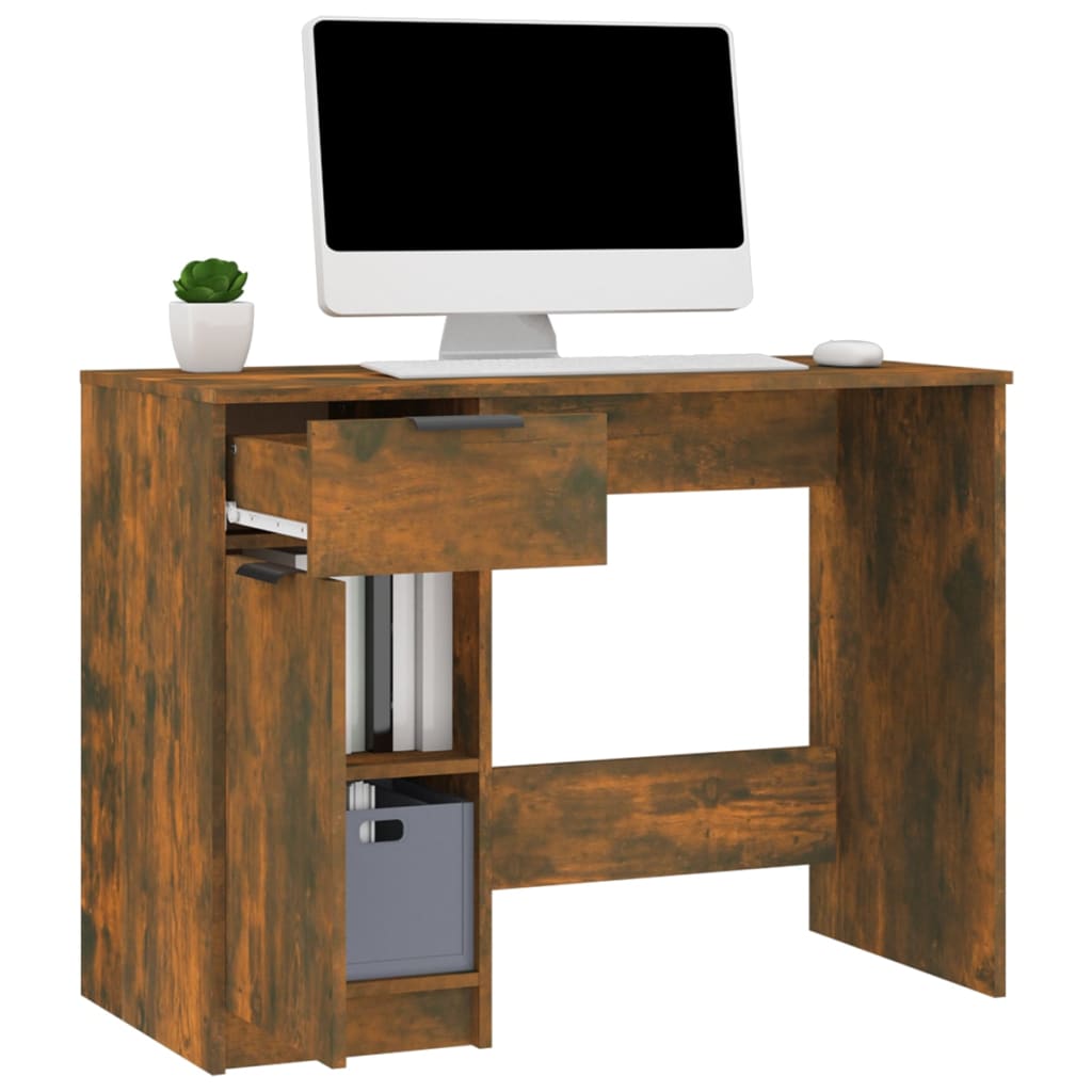 vidaXL Escritorio madera contrachapada roble ahumado 100x50x75 cm - Image 5