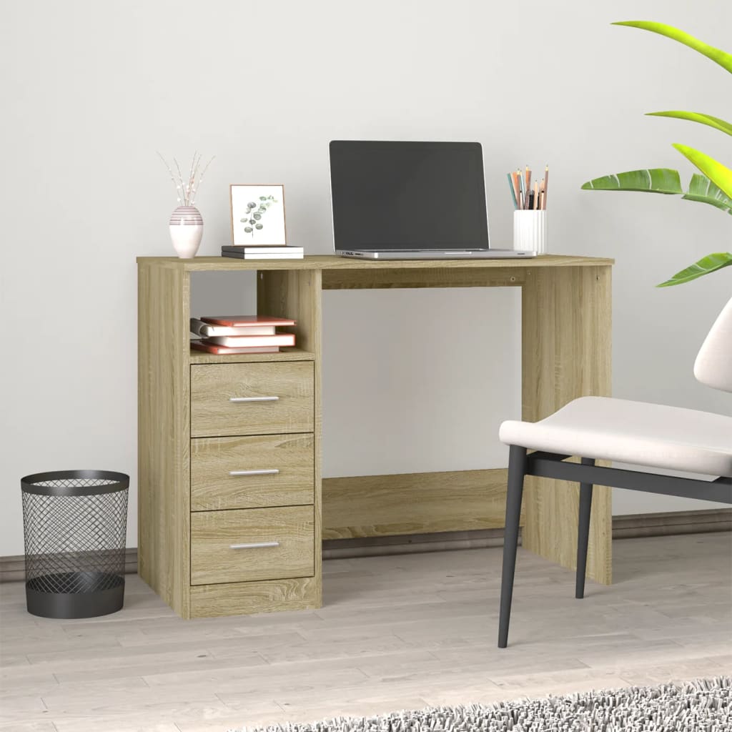 vidaXL Escritorio cajones madera contrachapada Sonoma 102x50x76 cm