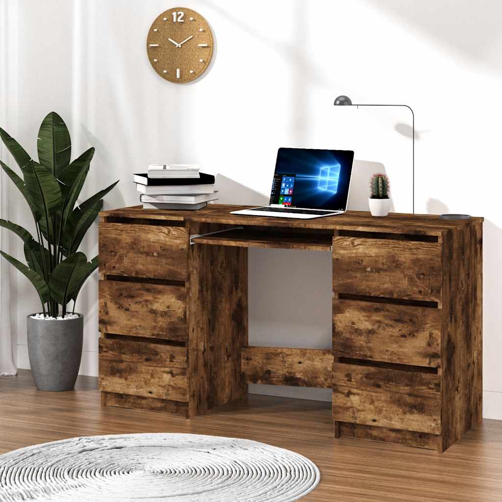 vidaXL Escritorio madera contrachapada roble ahumado 140x50x77 cm