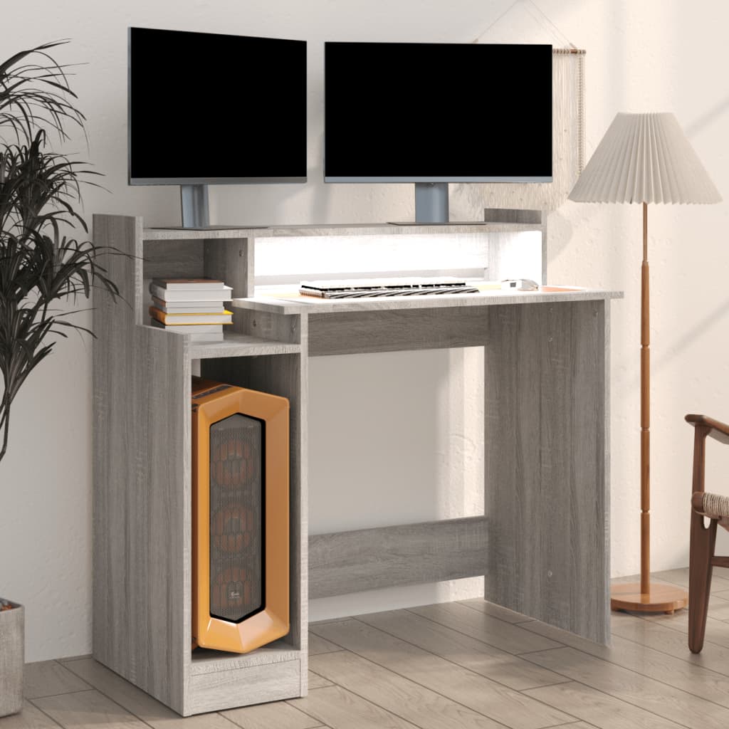 vidaXL Escritorio con LED madera contrachapada gris sonoma 97x45x90 cm - Image 6