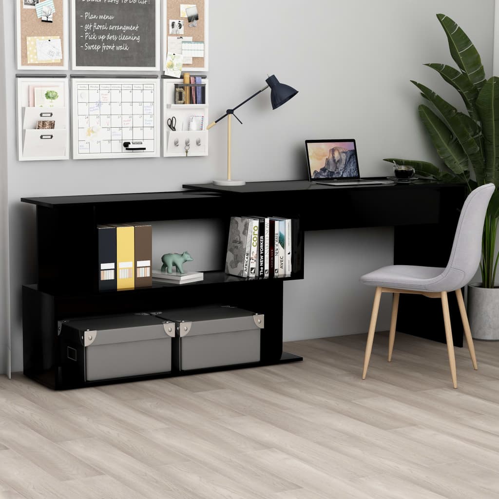 vidaXL Escritorio de esquina madera contrachapada negro 200x50x76 cm