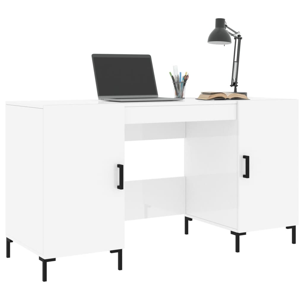 vidaXL Escritorio madera contrachapada blanco brillante 140x50x75 cm - Image 3
