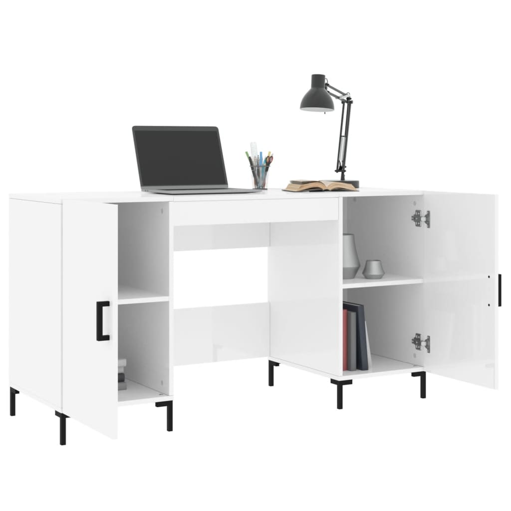 vidaXL Escritorio madera contrachapada blanco brillante 140x50x75 cm - Image 4