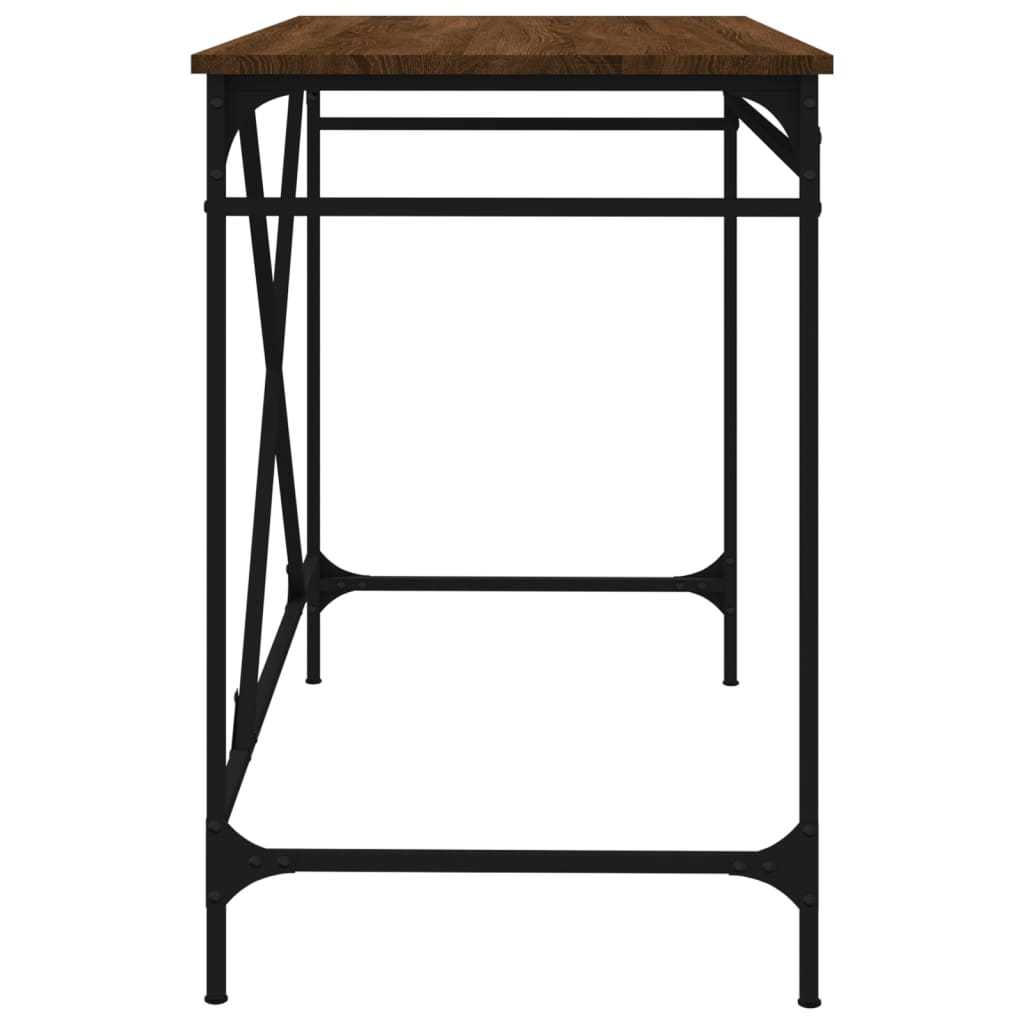 vidaXL Escritorio hierro madera contrachapada marrón roble 100x50x75cm - Image 6