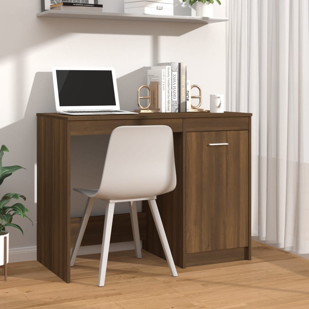 vidaXL Escritorio de madera contrachapada marrón roble 100x50x76 cm