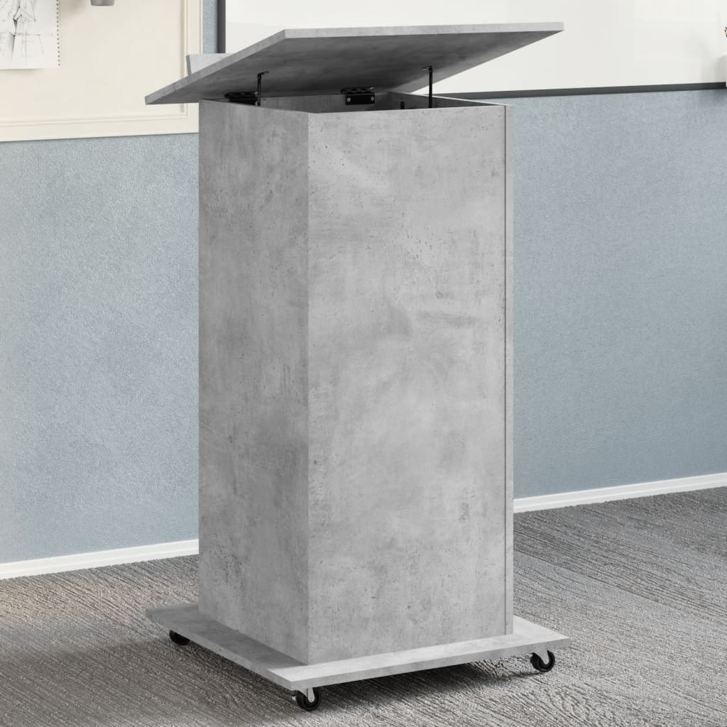 vidaXL Atril con ruedas y cajón madera ingeniería hormigón 55x55x107cm