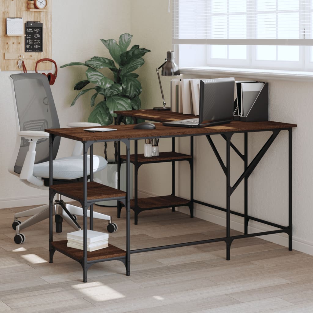vidaXL Escritorio madera de ingeniería roble marrón 139x139x75 cm