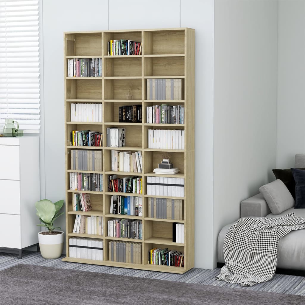 vidaXL Armario para CDs madera contrachapada Sonoma 102x16x177,5 cm