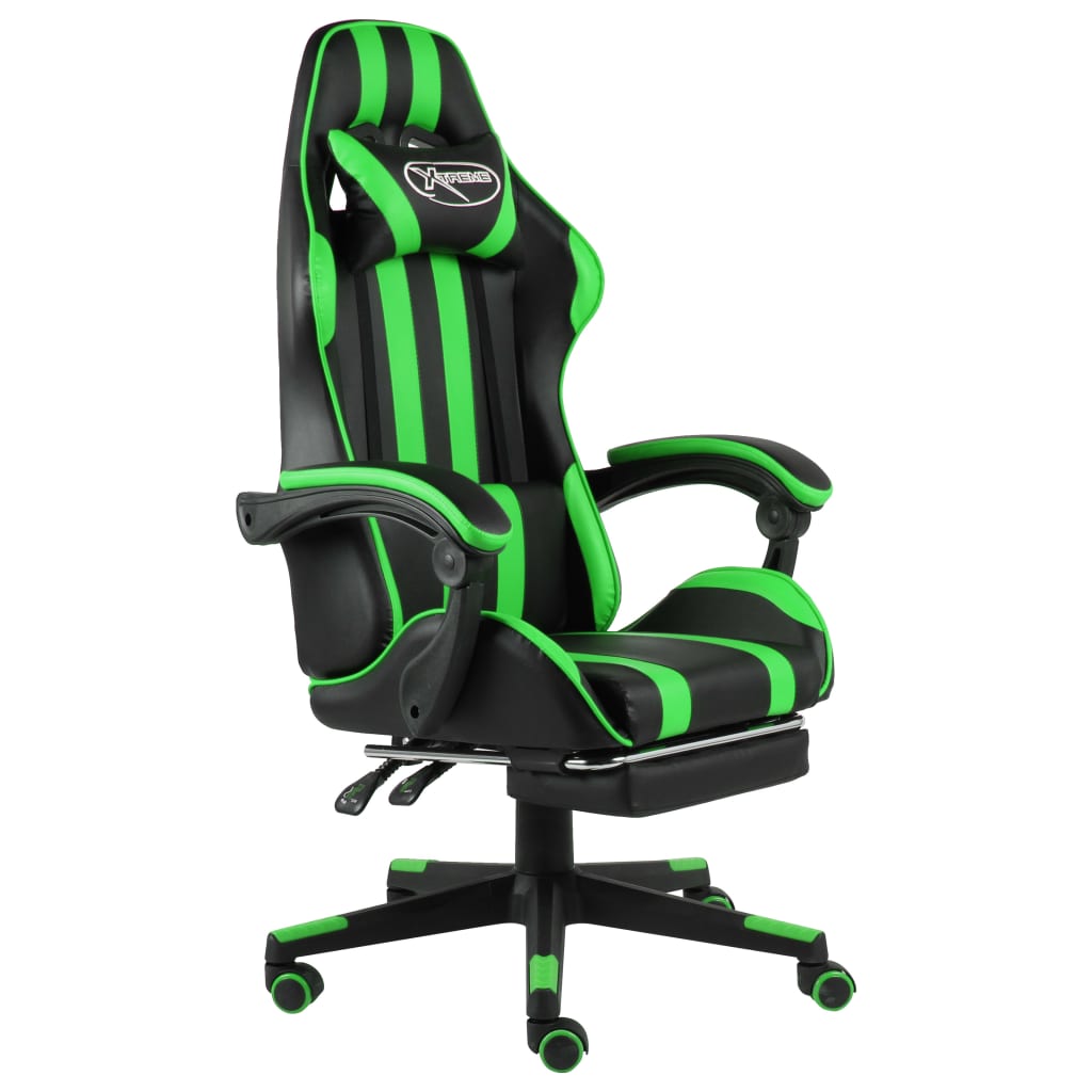 vidaXL Silla gaming con reposapiés cuero sintético negro y verde