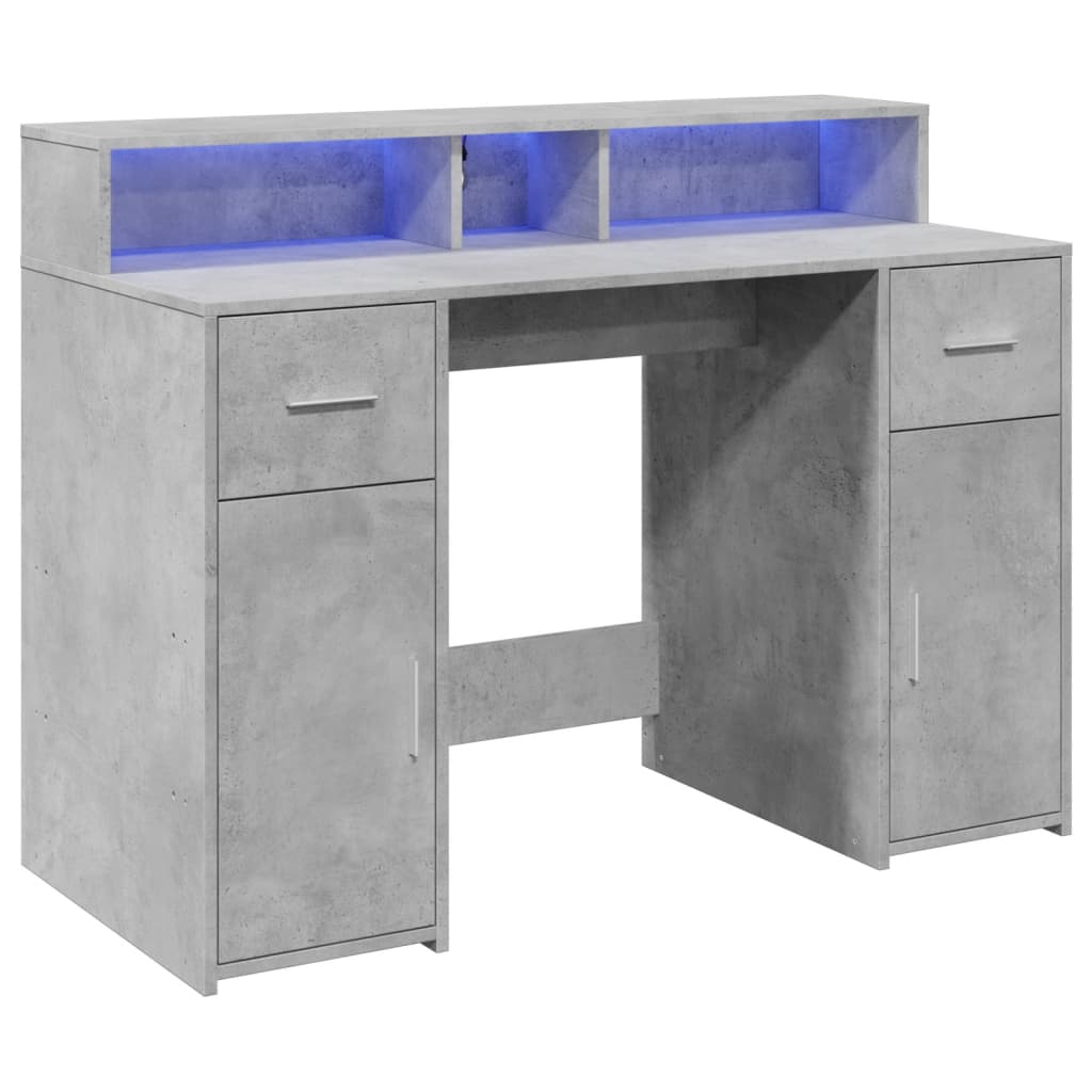 vidaXL Escritorio con LED madera ingeniería gris hormigón 120x55x91 cm - Image 3