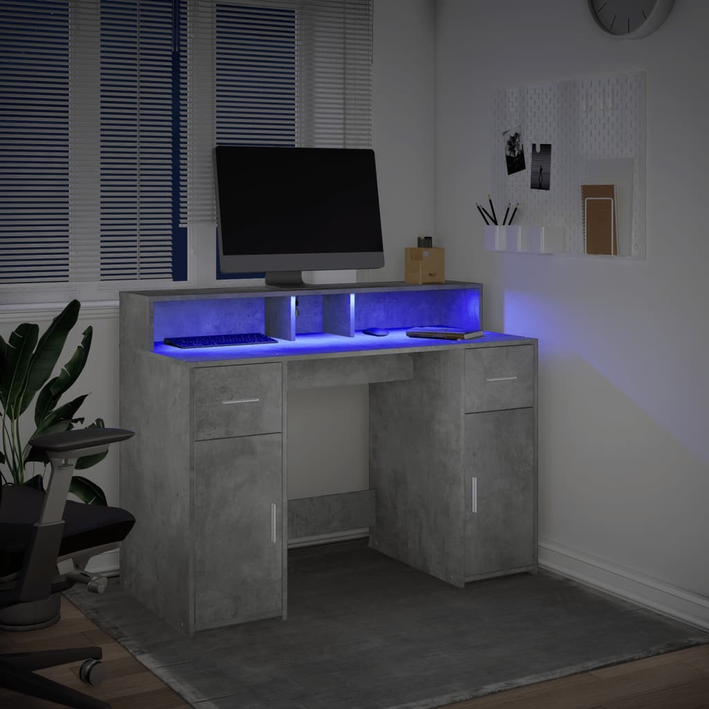 vidaXL Escritorio con LED madera ingeniería gris hormigón 120x55x91 cm - Image 5