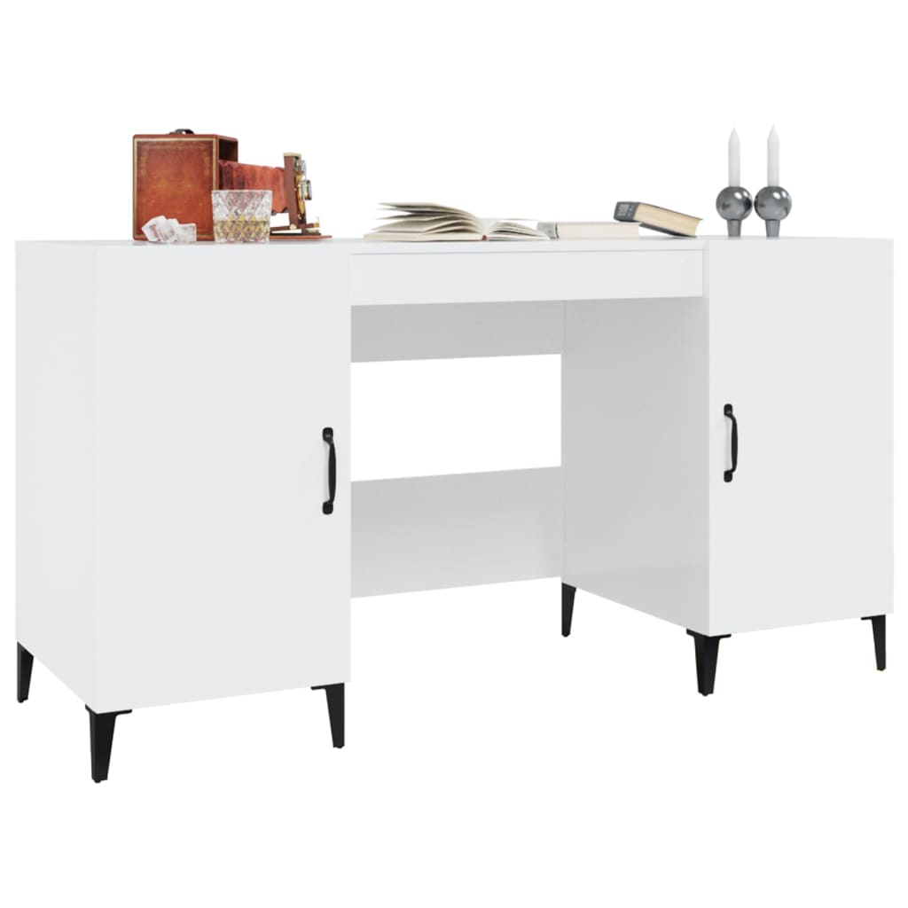 vidaXL Escritorio madera contrachapada blanco brillante 140x50x75 cm - Image 4