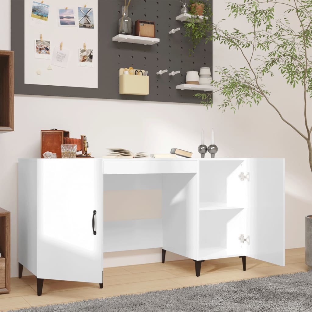 vidaXL Escritorio madera contrachapada blanco brillante 140x50x75 cm - Image 3