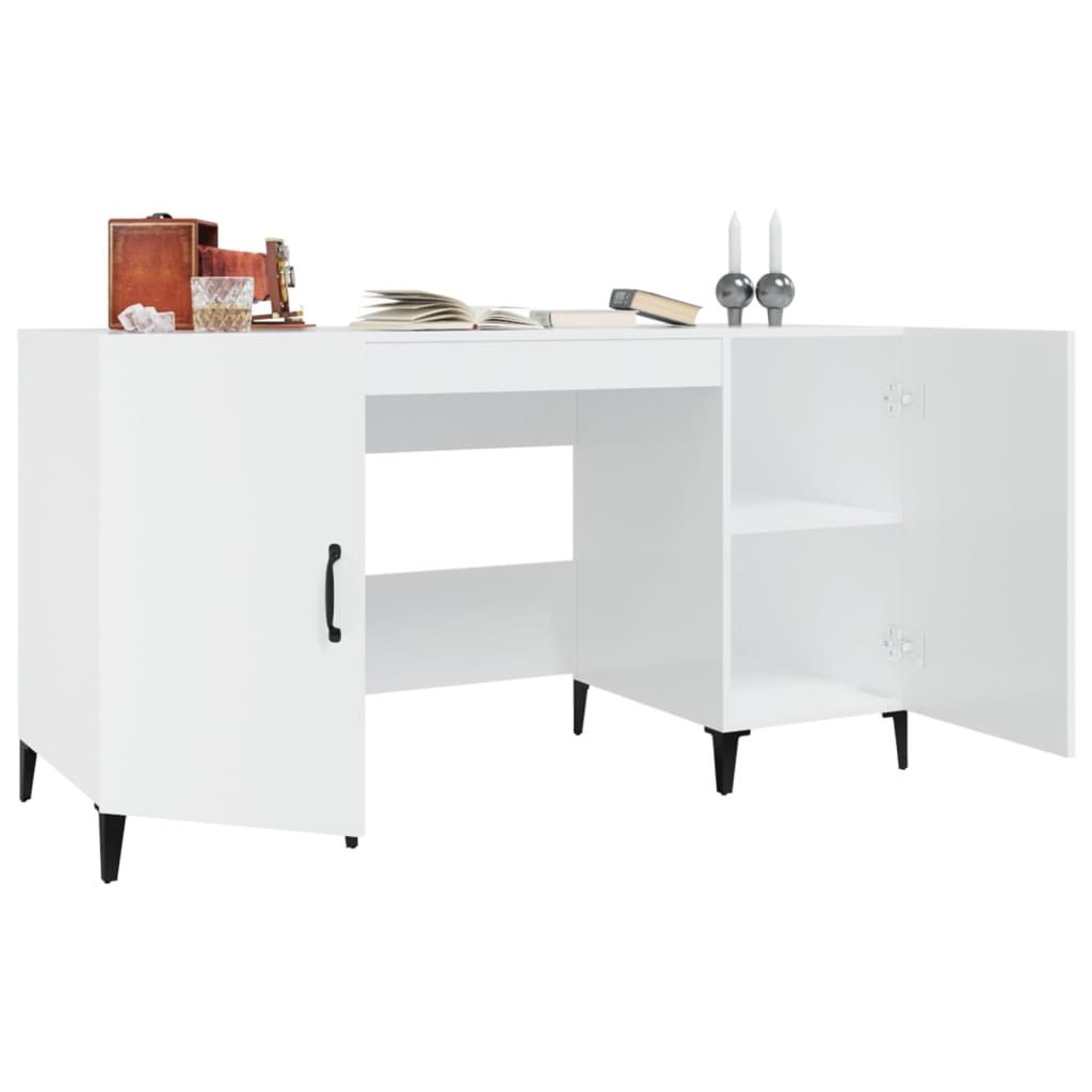 vidaXL Escritorio madera contrachapada blanco brillante 140x50x75 cm - Image 5