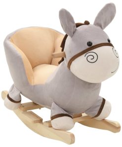 vidaXL Burro balancín de peluche con respaldo gris 60x32x55 cm