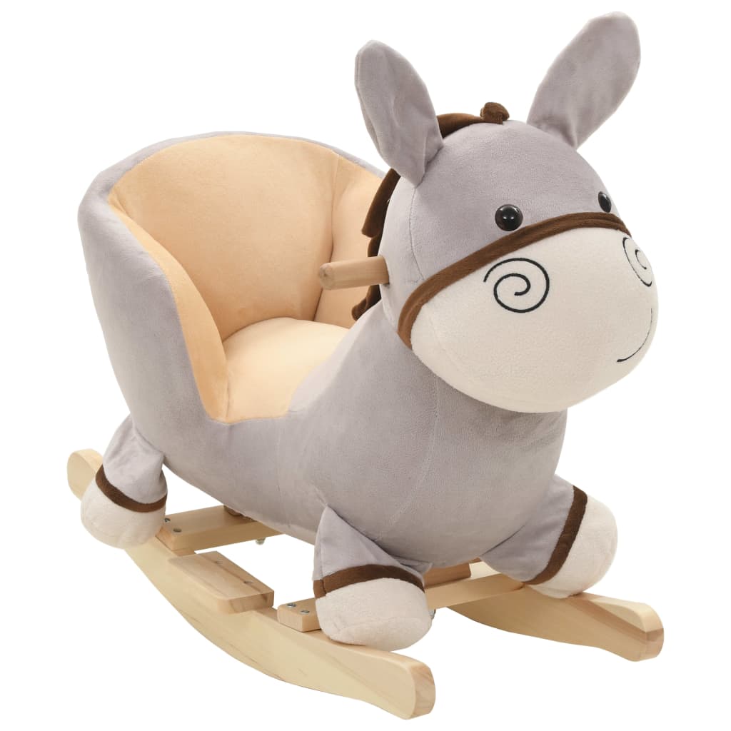 vidaXL Burro balancín de peluche con respaldo gris 60x32x55 cm