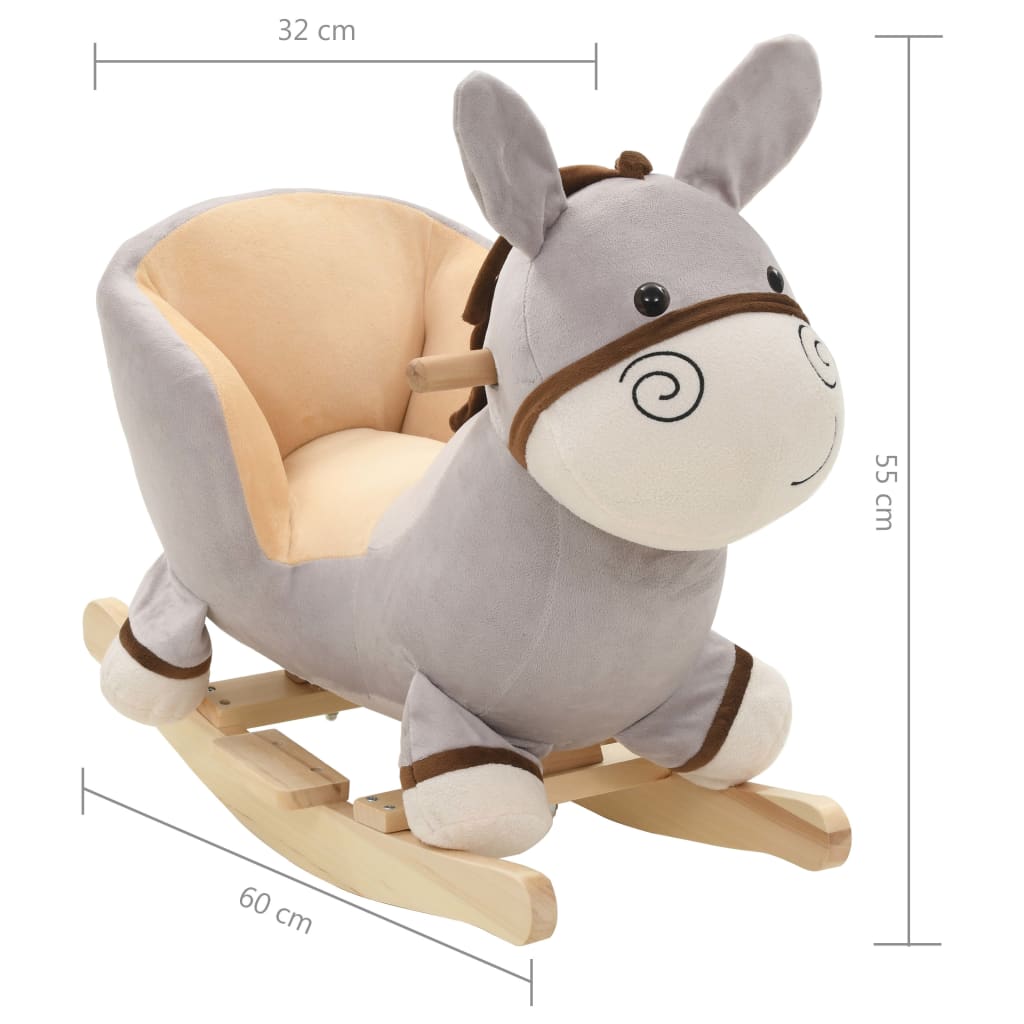 vidaXL Burro balancín de peluche con respaldo gris 60x32x55 cm - Image 5