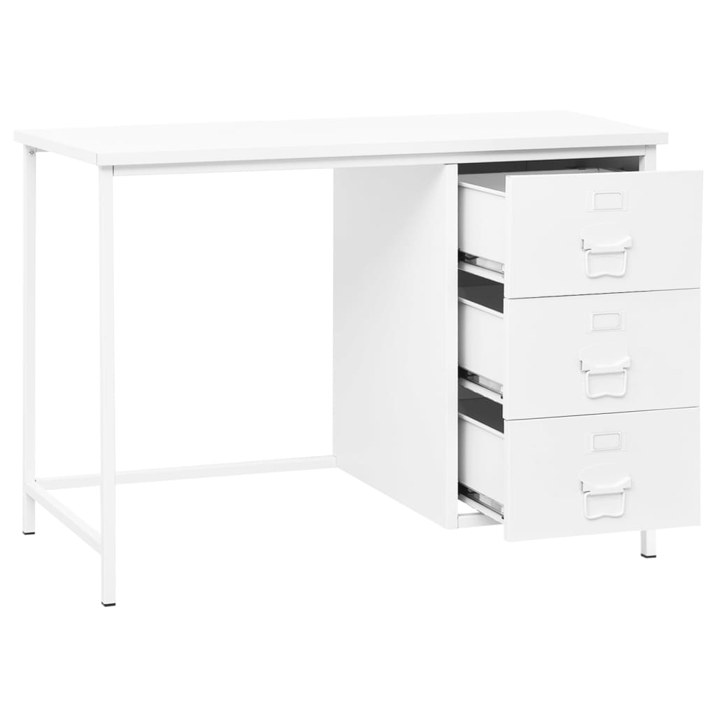 vidaXL Escritorio industrial con cajones acero blanco 105x52x75 cm - Image 3