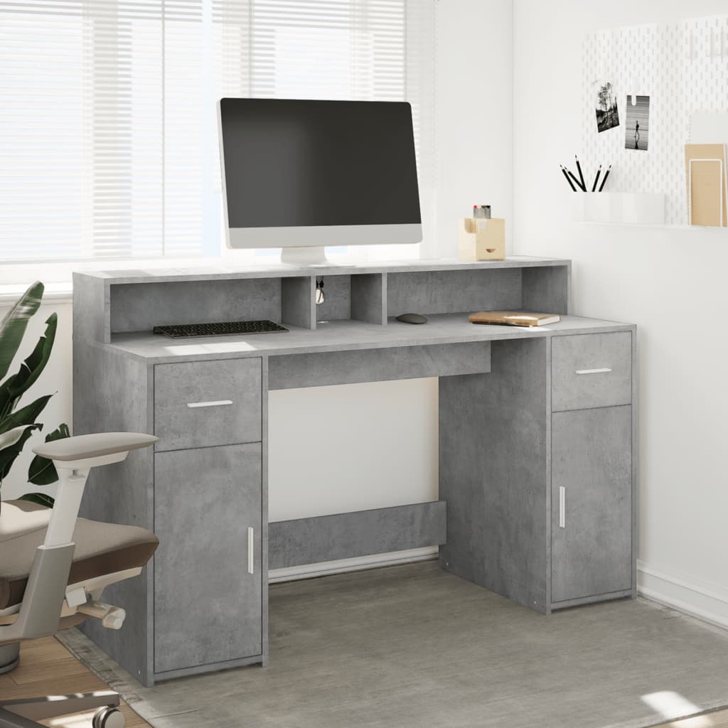vidaXL Escritorio con LED madera ingeniería gris hormigón 140x55x91 cm - Image 4