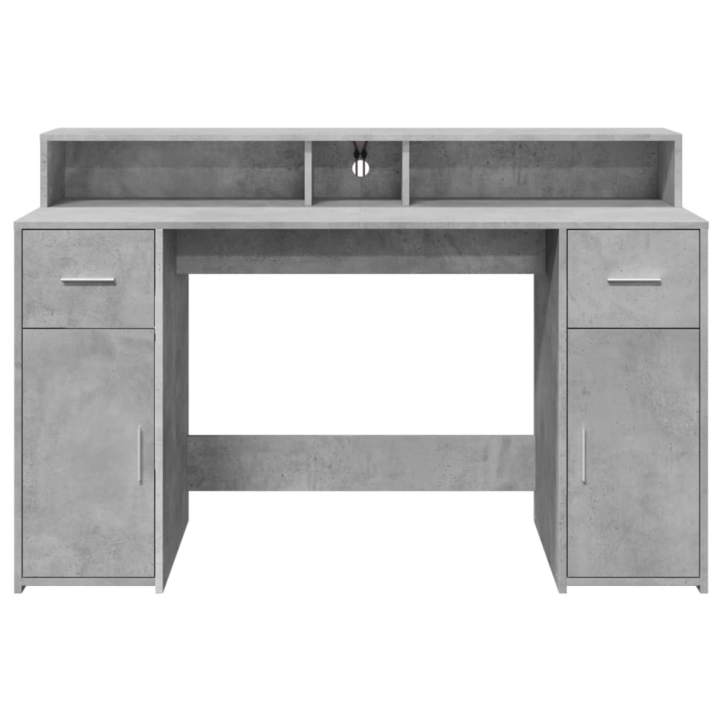 vidaXL Escritorio con LED madera ingeniería gris hormigón 140x55x91 cm - Image 6