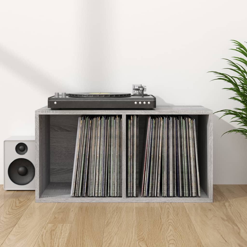 vidaXL Caja para discos de vinilo madera contrachapada gris 71x34x36cm
