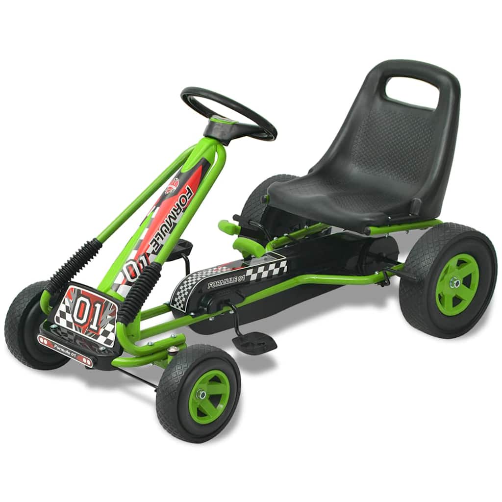 vidaXL Kart con pedales asiento ajustable verde