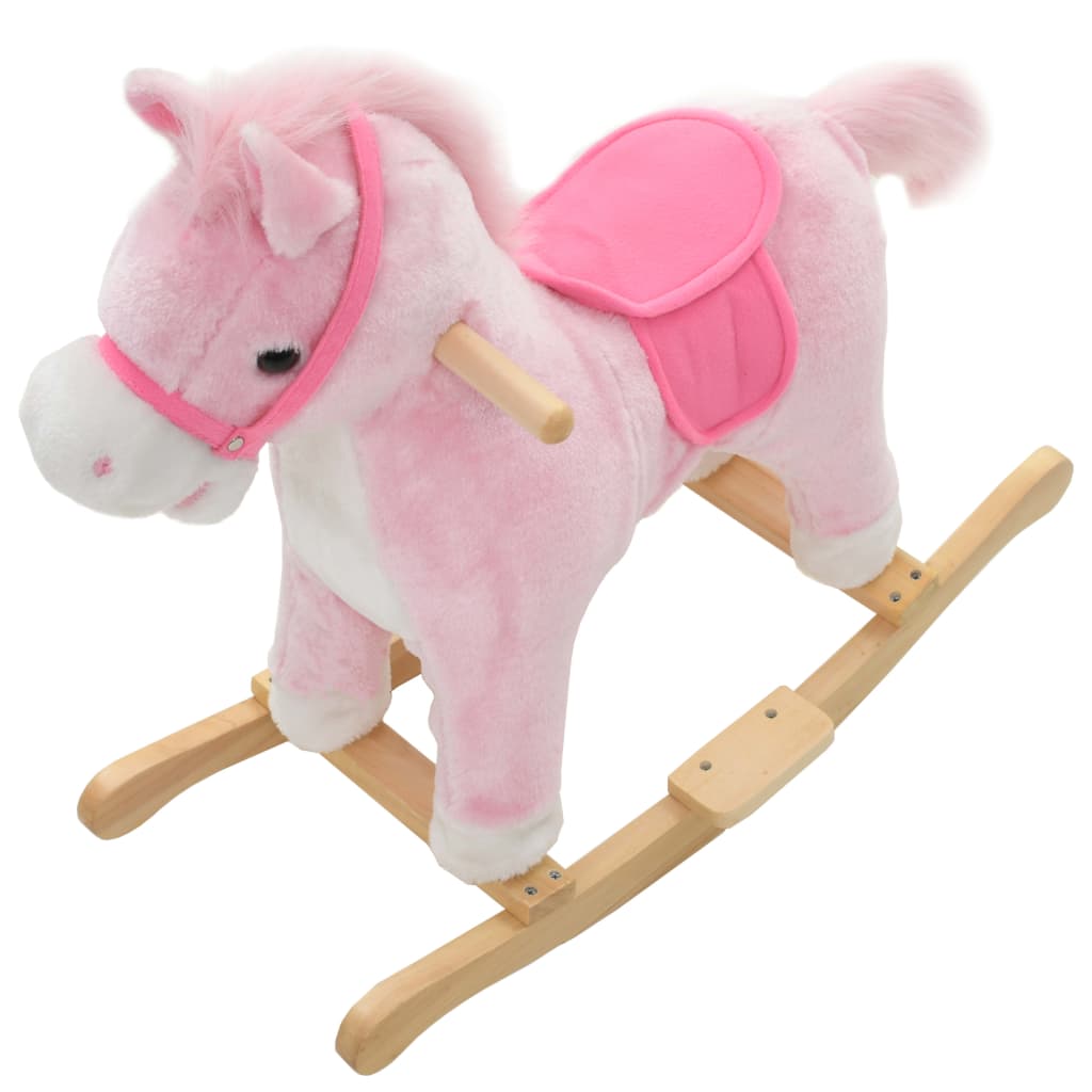 vidaXL Caballito balancín de peluche rosa 65x32x58 cm - Image 4