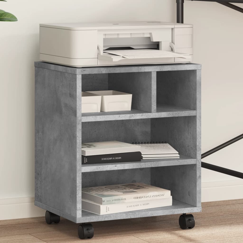 vidaXL Soporte para impresora con ruedas gris hormigón 41x32x48 cm