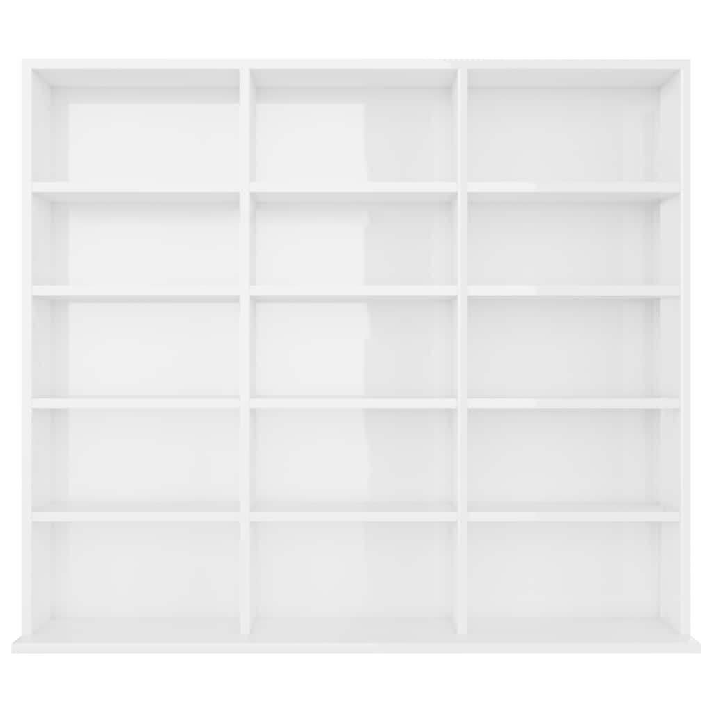vidaXL Estantería CD madera contrachapada blanco brillo 100x23x89,5 cm - Image 4